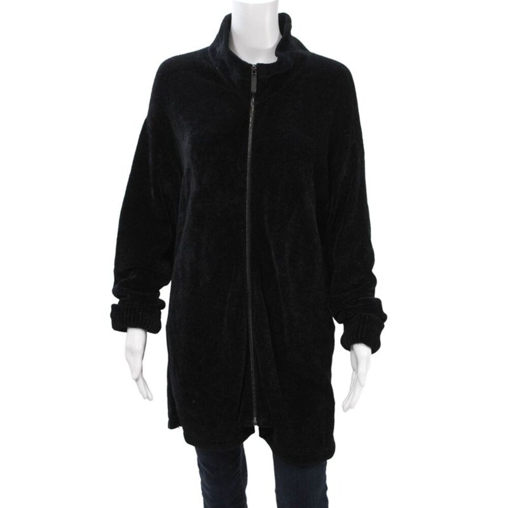 Searle Womens Black Cotton High Neck Long Sleeve Coatigan Zip Size M